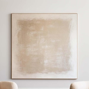 Modern Beige Abstract Oil Painting Japandi Minimalist Wall Art Large Textured Canvas