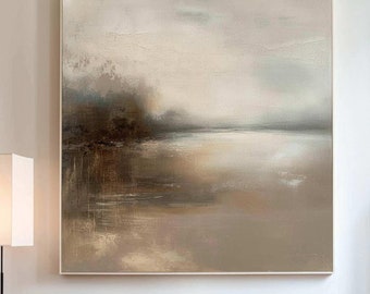 Neutral Landscape Canvas Art Framed Abstract Country Painting Vintage Landscape Oil Painting Farmhouse Decor Large Beige Texture Wall Art