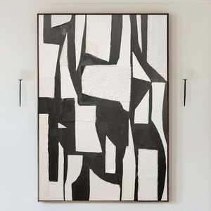 Large Black and White Textured Painting: Minimalist Canvas Wall Art