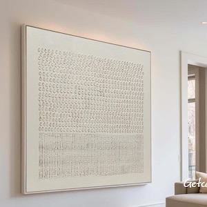 Pure Beige Texutred Wall Art Creamy White Minimalist Painting Large Beige Minimalist Wall Art for Living Room Contemporary Textured Painting