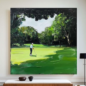 Textured Green Golf Art Green 3D Palette Knife Painting Contemporary Sport Art Green Canvas Modern Golf Artwork Unique Golf Lovers Art