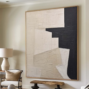 Large Beige Texture Canvas Art Beige & Black Minimalist Abstract Painting Wabi Sabi Wall Art Neutral Minimalist Wall Art for Livingroom