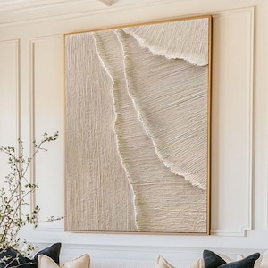 Large Beige Plaster Wall Art Beige Abstract Wave Painting Beige 3D Texture Painting Modern Minimalist Wall Art Neutral Livingroom Wall Decor