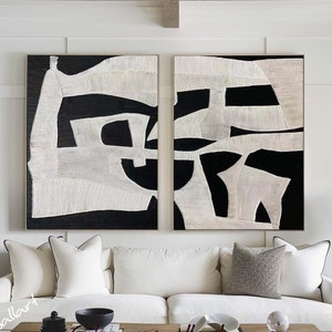 Wabi Sabi Wall Art Bege Abstract Minimalist Painting Conjunto de 2 Bege Wall Art Black Minimalist Art Grande Textura Canvas Art para Sala de Estar