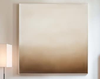 Beige Abstract Oil Painting: Minimalist Wabi Sabi Canvas Art