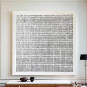 Cuadro minimalista en blanco y negro con textura de gran formato para sala de estar. Arte de pared moderno y orgánico para salón.