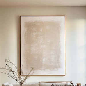 Cuadro abstracto texturizado en color beige, arte mural minimalista contemporáneo, lienzo grande en tonos neutros para la entrada.