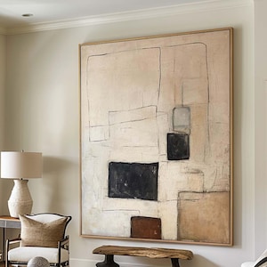 Wabi Sabi Wall Art Beige Abstract Minimalist Painting Neutral Minimalist Wall Art Framed Large Beige Texture Canvas Art Original Vintage Art