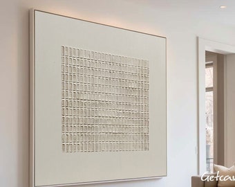 Stor texturerad beige canvastavla krämig vit minimalistisk målning modern vardagsrumsinredning