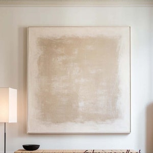 Beige Abstract Oil Painting Large Textured Wabi-Sabi Wall Art Neutral Minimalist Canvas for Living Room