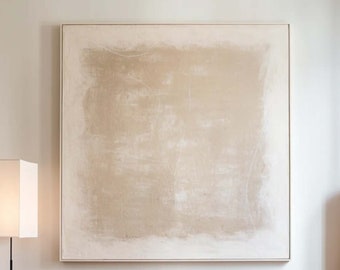 Beige Abstract Oil Painting Large Textured Wabi-Sabi Wall Art Neutral Minimalist Canvas for Living Room