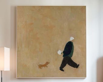 Minimalist Man and Dog Wall Art Quiet Luxury Lifestyle Painting Figurative Artwork