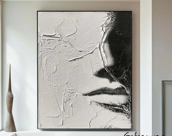 Large Faceless Portrait Painting Black and White Abstract Lady Painting Original Texture Wall Art Woman Face Artwork Figurative Canvas Art
