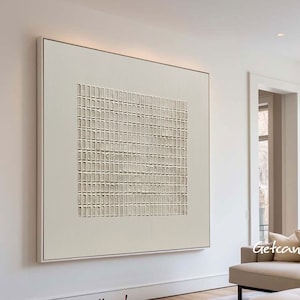Large Textured Geometric Canvas Creamy White Minimalist Painting Contemporary Wall Art