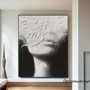 Black and White Faceless Portrait Painting Modern Abstract Lady Painting Original Texture Wall Art Figurative Canvas Art Women Face Painting