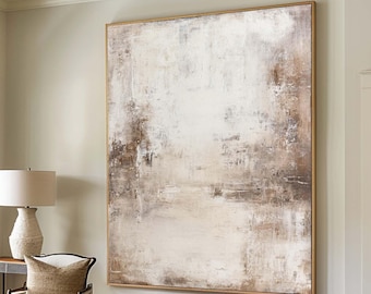 Wabi Sabi Neutral Textured Wall Art Original Beige Abstract Oil Painting Rustic Minimalist Large Canvas