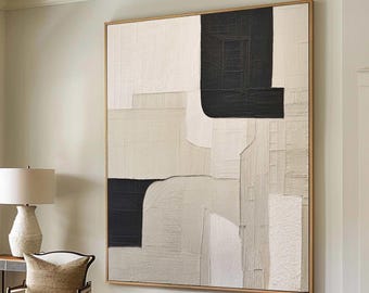 Beige & Black Abstract Wall Art Modern Textured Minimalist Painting Luxury Home Decor