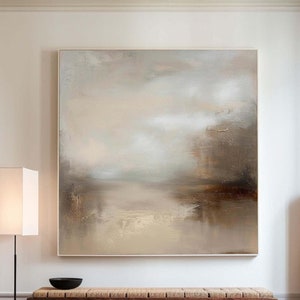 Vintage Beige Texture Oil Painting: Framed Neutral Landscape Wall Art