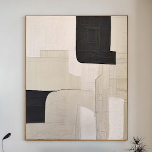 Large Beige Textured Canvas Art Beige & Black Minimalist Painting Neutral Textured Painting Contemporary Minimalist Wall Art for Living Room