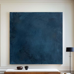 Large Navy Blue Abstract Canvas Art Dark Indigo Textured Oil Painting Minimalist Modern Gallery Art