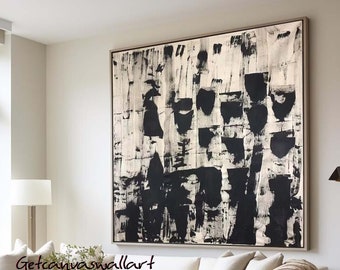 Large Black Abstract Wall Art Wabi Sabi Wall Art Beige Black Abstract Painting Black Texture Painting Boho Texture Canvas Art