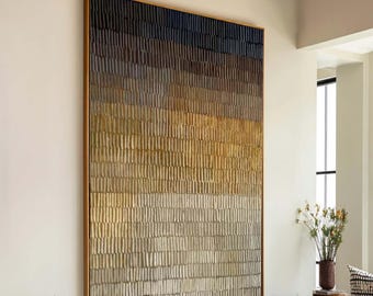 Grande toile abstraite marron texturée Wabi Sabi, décoration murale neutre moderne minimaliste