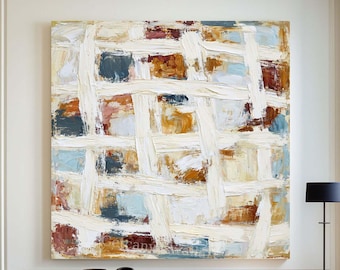 Neutral Textured Abstract Wall Art Minimalist Geometric Painting Wabi-Sabi Artwork
