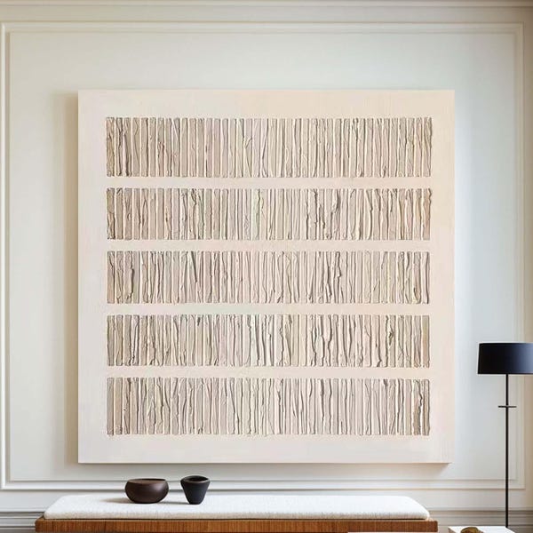 Grote beige wanddecoratie met textuur, moderne 3D minimalistische gipsschildering, Wabi-Sabi wanddecoratie