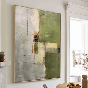 Large Green Abstract Canvas Art: Wabi-Sabi Texture Painting