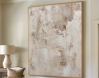 Beige Abstract Painting Wabi Sabi Textured Canvas Art Large Minimalist Canvas Artwork