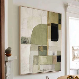 Large Green Abstract Canvas Art: Wabi Sabi Texture Painting