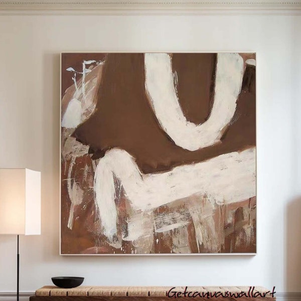 Brown Wabi Sabi Wall Art Large Brown Abstract Wall Art Neutral Brown Abstract Painting on Canvas Brown and White Texture Painting