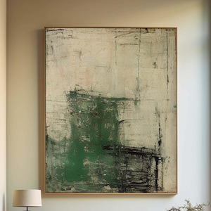 Neutral Green Abstract Canvas Art Green & Beige Textured Painting Wabi-Sabi Wall Art Green Minimalist Painting for Living Room Boho Painting