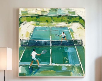 Green Tennis Wall Art Green Texture Painting on Canvas Tennis Court Painting Contemporary Sports Art Tennis Lovers Gift Minimalism Decor Art