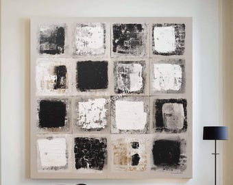 Beige & Black Wall Art Neutral Textured Abstract Geometric Painting Large Beige Wabi Sabi Wall Art Beige Minimalist Painting for Living Room