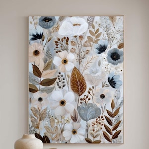 Creamy White Abstract Flower Oil Painting Large Beige Texture Wall Art Contemporary Abstract Floral Art Neutral Wildflower Wall Art