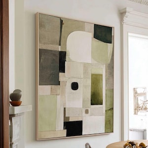 Large Green Abstract Canvas Painting: Wabi Sabi Texture Wall Art
