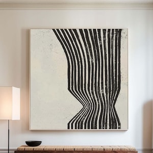 Beige & Black Minimalist Painting Large Beige Texture Canvas Art Modern Minimalist Wall Art Black Texture Painting Neutral Wall Art Framed