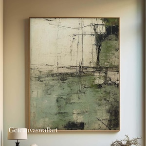 Large Green Abstract Canvas Painting Green & Beige Textured Wall Art Wabi Sabi Wall Art Neutral Modern Minimalist Painting for Living Room