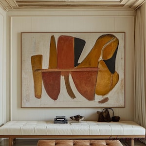 Brown Wabi-Sabi Wall Art Brown & Beige Abstract Minimalist Painting Vintage Textured Painting Neutral Canvas Art for Living Room