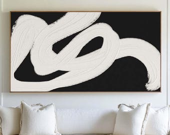 Black White Abstract Minimalist Painting Contemporary Texture Wall Art Large Black Abstract Canvas Art Modern Livingroom Wall Art Decor