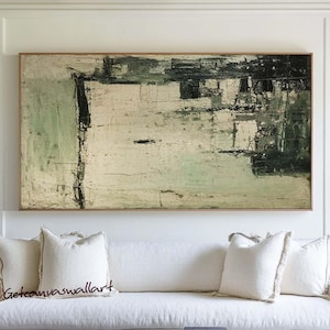 Textured Abstract Canvas Art: Beige & Green Wabi Sabi Painting