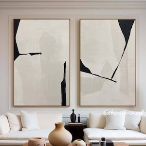 Beige Minimalist Wall Art Set Wabi-Sabi Wall Art Large Beige Textured Canvas Art Beige & Black Minimalist Painting Neutral Home Decor