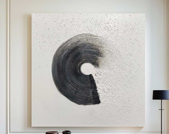 Black and White 3D Texture Wall Art Black White Abstract Minimalist Painting Organic Modern Canvas Art Large Black 3D Texture Painting