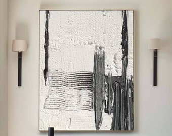 Large Black and White Textured Canvas Wall Art Modern Minimalist Painting Black White Minimalist Wall Art 3D Black Texture Painting