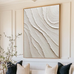 Art mural minimaliste beige, peinture vague abstraite 3D beige, art mural en plâtre blanc crème, peinture minimaliste beige neutre, art mural Wabi Sabi