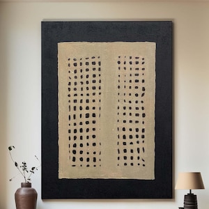 Large Wabi Sabi Wall Art Beige & Black Abstract Minimalist Painting Original Texture Painting on Canvas Neutral Minimalist Art for Bedroom