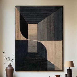 Wabi Sabi Texture Painting: Large Black Beige Boho Wall Art