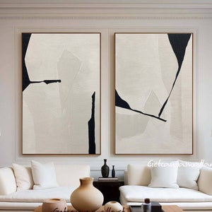 Dipinto con texture beige e nero: set di tele minimaliste Wabi-Sabi