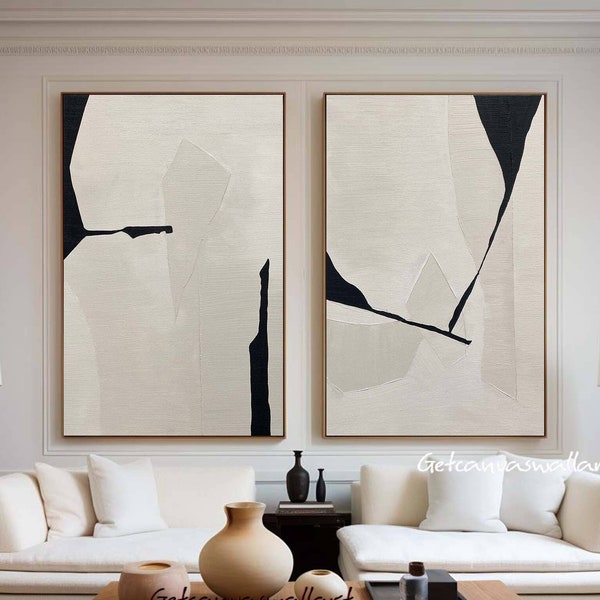 Large Beige Wabi-Sabi Wall Art Beige Black Texture Painting Neutral Minimalist Wall Art Set of 2 Beige Texture Canvas Art Neutral Wall Decor